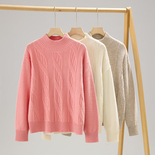 Chunzhu 25 Autumn and Winter New Sheep Wool Half Turtle Collar Soft Waxy Lazy Style Thick Warm Age-Reducing Sweater Women's Wool Sweater Crescent Gray L (110-120Jin Jin is equal to 0.5 kg)