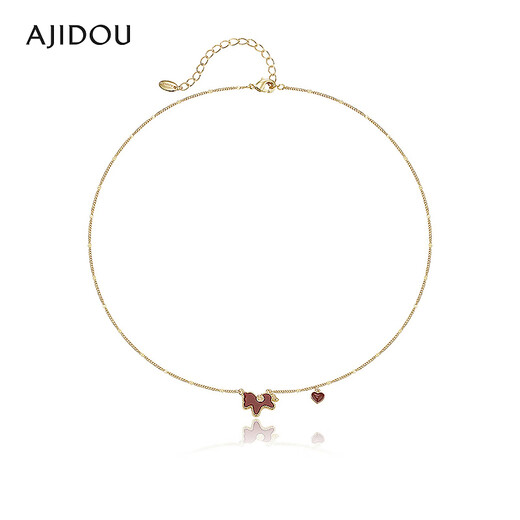 AJIDOU Ajidou Necklace Women's Shining Clavicle Chain Short Necklace Gold + Red 40.5cm 1 piece