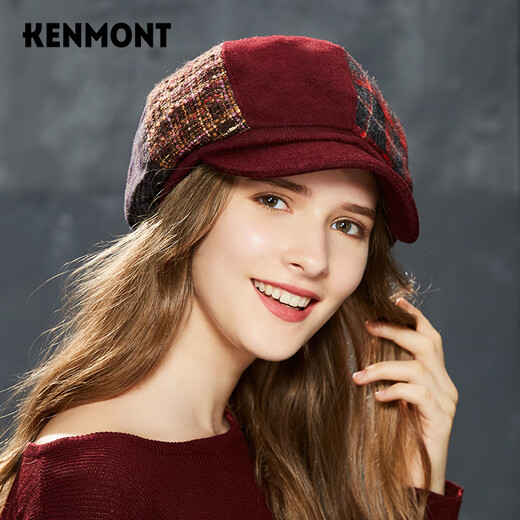 Kenmont beret women's autumn and winter versatile peaked cap Korean style sweet and cute octagonal hat British woolen hat dark gray M adjustable (57.5c)