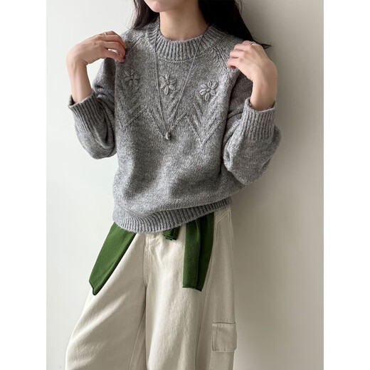 La Chapelle Korean style soft waxy cable pullover long-sleeved fashionable sweater for women 2025 autumn new flower casual sweater for women Grape Purple