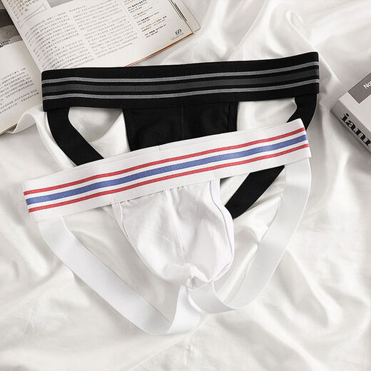 Men's sexy solid color cotton double thongs gay thongs rainbow low-waisted 0-open, no-take-off buttock-feeling pants white M recommended 90-110 Jin Jin equals 0.5 kg