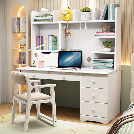 Huixun modern simple solid wood desk with bookshelf and bookcase combination writing desk study table home bedroom student computer desk walnut color #desk + bookshelf 100cm*60cm*75cm total height 135cm