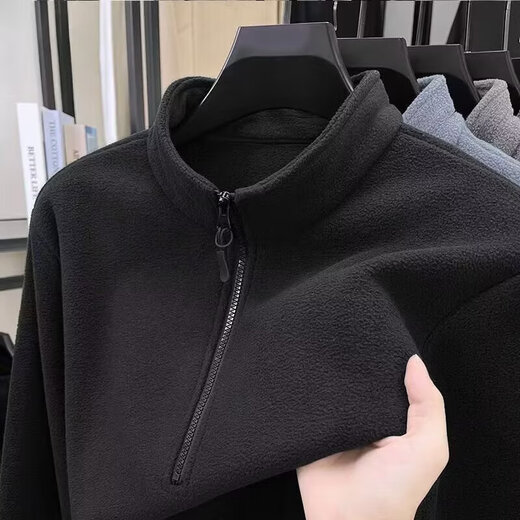 Polar fleece thickened cardigan sweatshirt men's stand collar autumn and winter Austrian fleece jacket men's warm fleece outer wear gray 3XL