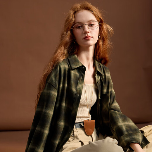 Sancai 2025 new winter plaid shirt lapel loose shirt brushed casual layering Z