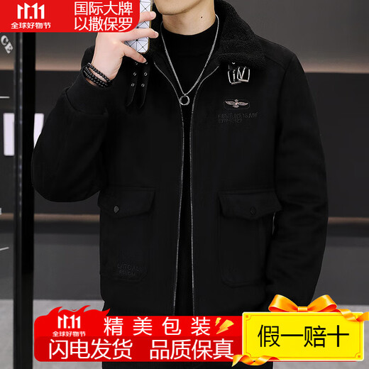 Isaac Paul (YISABAOLUO) autumn and winter high-end light luxury men's leather jacket plus velvet and thickening to keep warm youth deerskin velvet motorcycle fur all-in-one jacket camel high-end (high quality) plus velvet XL 180/100A