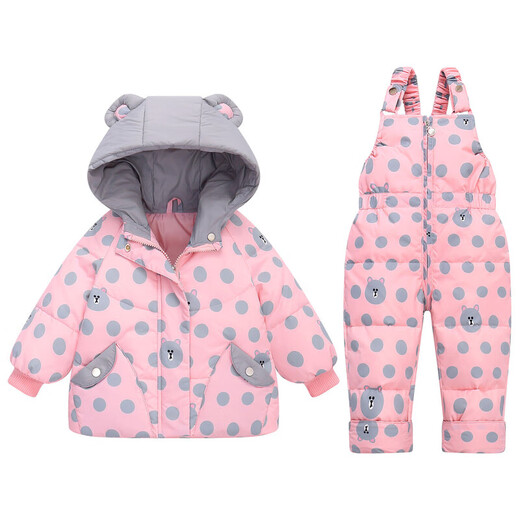 He Jiagong baby down jacket suit children's new overalls warm winter jacket children's down suit one gray 80