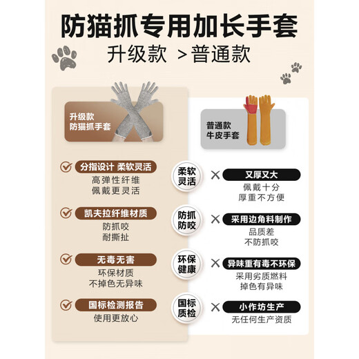 Anti-cat scratching gloves, cat anti-biting, pet cat claw training, cat scratching, anti-scratch and bite, cat nail clipper artifact, small pets, Japanese quality, anti-cat scratching and biting gloves, 40cm extension, 1 pair, one size fits all