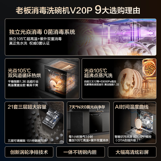 Robam 21 sets of disinfection dishwashers W76A-V20P built-in dishwasher-disinfection machine 105 Guangyan independent disinfection super boiling point steam washing same model as the counter