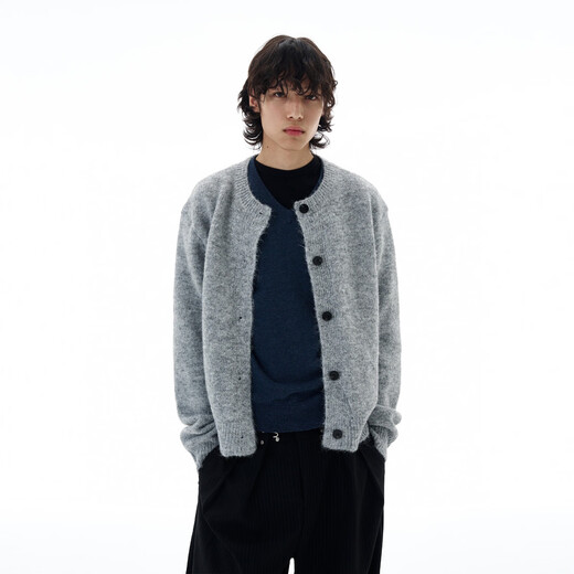 Weilang's store American style lazy high-end sweater cardigan jacket men's trendy brand casual plush knitwear couple light floral gray ready for delivery on the same day M