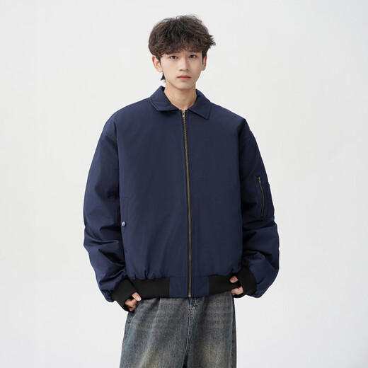MMOPTOP American flight jacket autumn and winter men's fashion versatile loose casual jacket MJK10 navy blue L