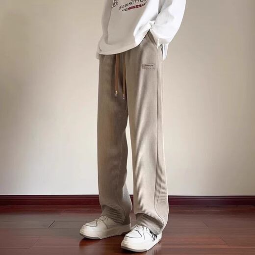 Kazuki Kuraishi's trendy brand loose-fitting high-end loose straight pants men's sweatpants casual corduroy chenille sweatpants khaki XL