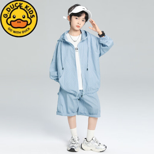 G.DUCKKIDS Boys Summer Wear Simple Western Style Sun Protection Clothing Set 2025 New Medium and Large Children Thin Style Children Fashionable Handsome Sports Blue 150 cm