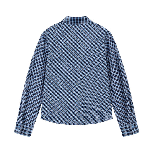 ELLE KIDS children's clothing plaid embroidered long-sleeved shirt girls autumn new classic retro college style top navy blue plaid 165 (M)