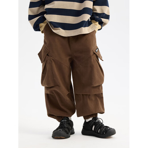 Burwilde International Brand Children's Clothing Children's Overalls Boys' Pants 2025 Autumn New Boys' Pants Long Pants Coffee Color 110 cm