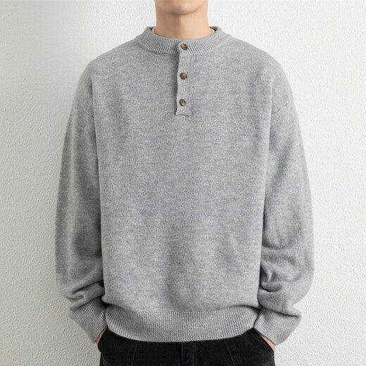 KAZUKI KURAISHI Kazuki Kuraishi Henry collar sweater men's 2025 autumn and winter sweater sweater high-end simple bottoming top floral gray XL