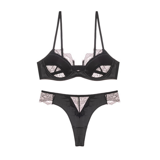 Victoria's style sexy secret sexy lace underwear for women push up big breasts to show small push up small breasts thin bra set gift black suit L (36/80AB/75C) It is recommended to take one size larger