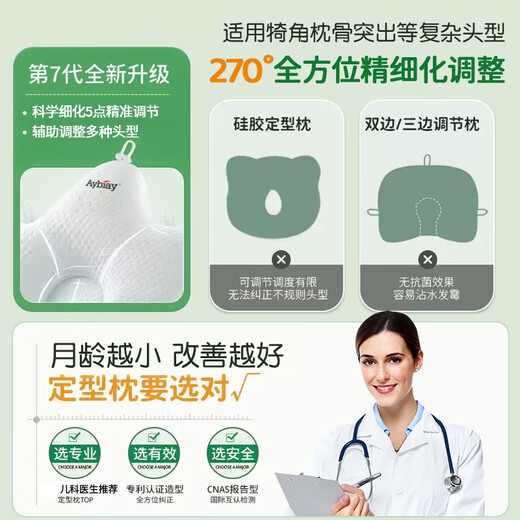 Audemars Piguet shaped pillow for babies 0-6 months sleeping with round heads to correct head shape in summer 0-1 years old newborn baby pillow to prevent head deflection, 10A grade antibacterial and anti-mite, blue and white