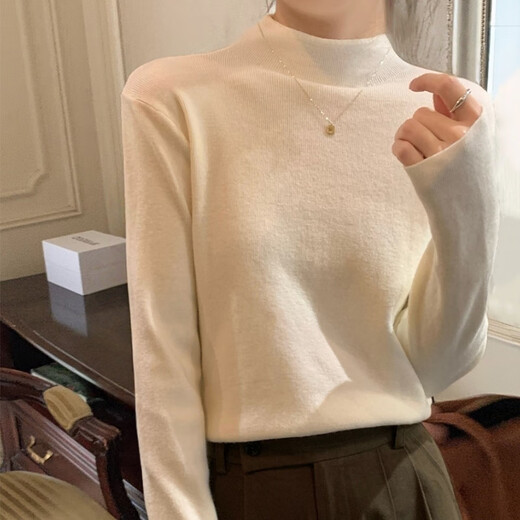 Ordifen half turtleneck bottoming shirt for women, can be worn outside, foreign style autumn and winter soft and waxy long-sleeved advanced layered sweater, slim large size