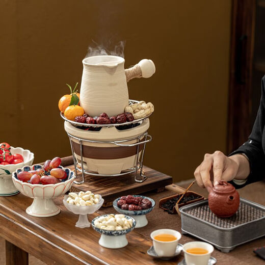 Hig Shark makes tea around the stove, household indoor roasted tea canister tea, internet celebrity tea making set, single teapot, pottery stove, charcoal stove, complete set, DY canister teapot-02, can be burned over an open flame or dry, 501mL (inclusive) - 600mL (inclusive)