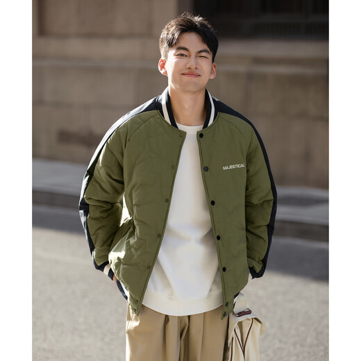 TonLion 2025 winter men's baseball collar cotton padded jacket with text on left chest