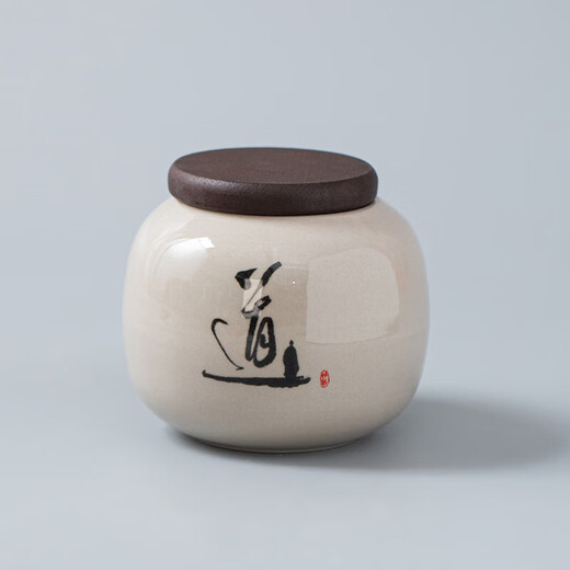 Ceramic tea can, retro tea can, clearance, small portable tea storage can, porcelain tea storage can, household green tea and black tea, malt yellow ebony lid tea can - glossy