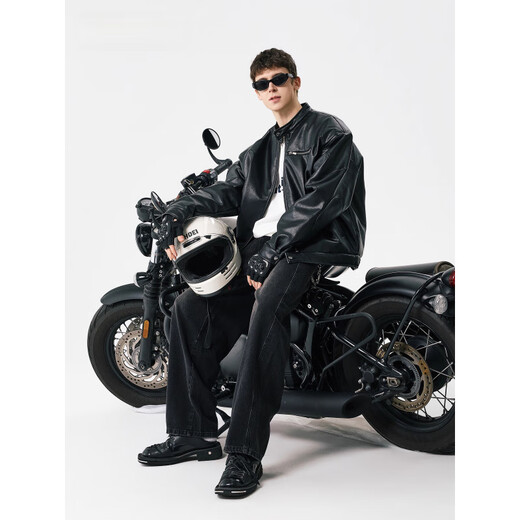 Xingman Winter Padded Leather Jacket Men's 2025 New Trendy Loose and Versatile Boys Motorcycle Leather Jacket Trendy Black M (100-130Jin Jin is equal to 0.5kg)