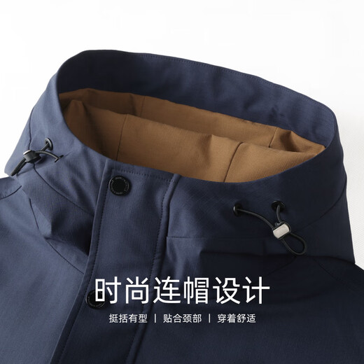 Mark Huafei Light Fleece Hooded Jacket Men's 2025 Autumn New Windproof Soft Shell Jacket Men's 1001 Dark Blue L 175