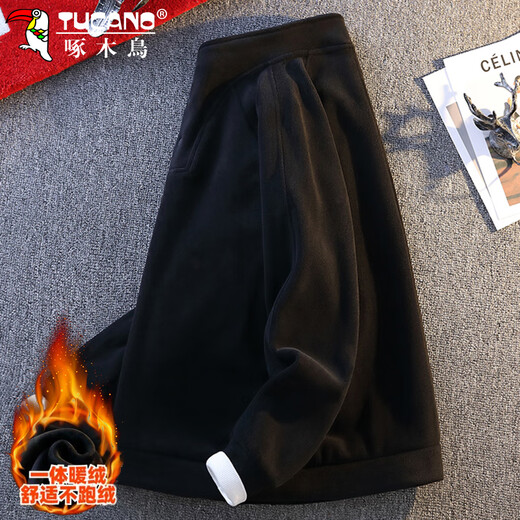 Woodpecker (TUCANO) sweatshirt men's autumn and winter loose casual plus velvet thickened warm heavyweight trendy one-piece velvet jacket Navy XL