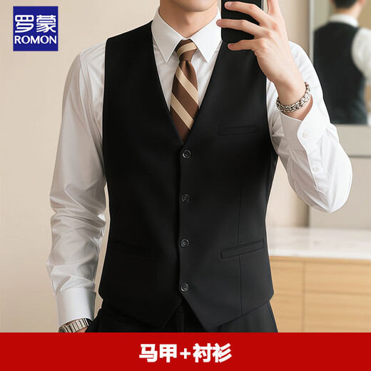 ROMON suit vest men's slim groomsmen suit brotherhood wedding suit men's business professional vest vest men's black vest 5XL (60)