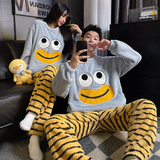 Gongdie Dachshund Couple Pajamas Autumn and Winter Coral Velvet Thickened Plus Velvet Men and Women Cute Cartoon Home Clothing Set H9991 2XL Women's Size Recommended Weight 140-160Jin Jin is equal to 0.5 kg