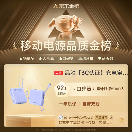 Pinsheng 3C certified power bank comes with dual-wire 20000 mAh large capacity and can be used on airplanes 22.5W fast charging mobile power supply suitable for Apple 17promax Xiaomi Huawei Purple