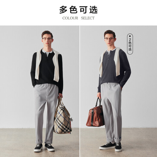 By Creations Machine washable Perpin 14-needle Henry collar cardigan men's autumn and winter business easy-care warm pullover sweater dark gray L