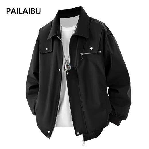 Spring and Autumn American vibe work jacket men's loose and handsome design top trendy brand couple bomber jacket Bai-JK633 wine red (heavy high quality model) 4XL (recommended 200-220Jin Jin is equal to within 0.5 kg)