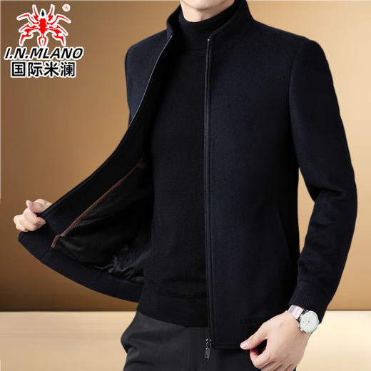 International Milan high-end 100% pure wool jacket men's stand-up collar autumn and winter business casual thickened warm woolen jacket men's gray high-end quality worry-free purchase L /170 size recommended 125-135 Jin Jin equals 0.5 kg