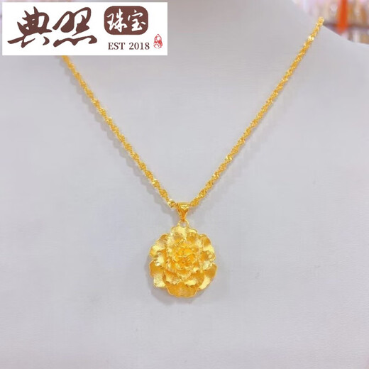 Classic old phoenix gold color 999 fine phoenix tail necklace thick flower blooming rich fashion trend frosted large flower pendant with fine water wave chain + lily flower same style