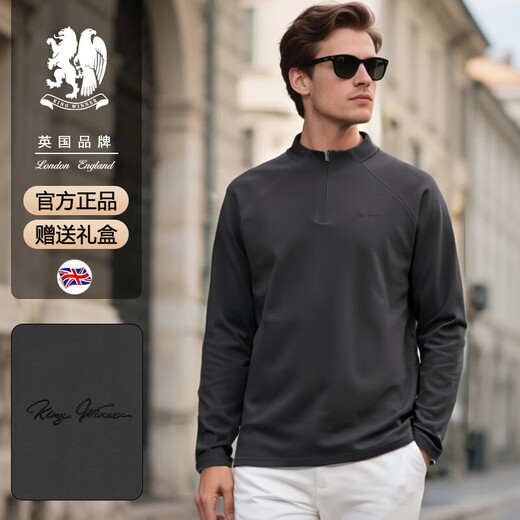 KING WINNER long-sleeved T-shirt men's double-sided velvet half-zip outdoor base 2025 autumn sports raglan sleeve cycling jersey long-sleeved dark gray M
