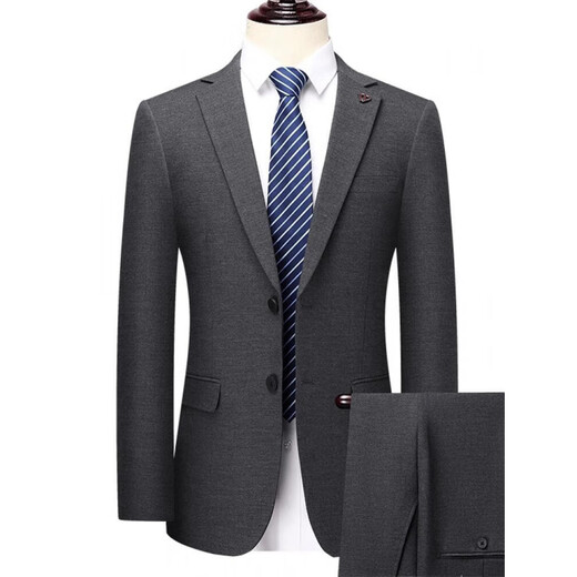 BOSS men's wool suit suit 2025 new spring and autumn gray double slit men's wedding suit jacket two-piece set - gray XL 180 suitable for 140-155 Jin Jin equals 0.5 kg