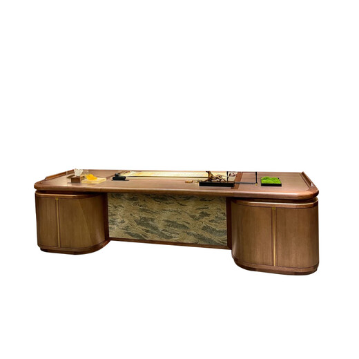 Aesthetic school new Chinese style solid wood boss desk and chair combination modern simple light luxury office North American black walnut executive desk furniture size customization (contact customer service)