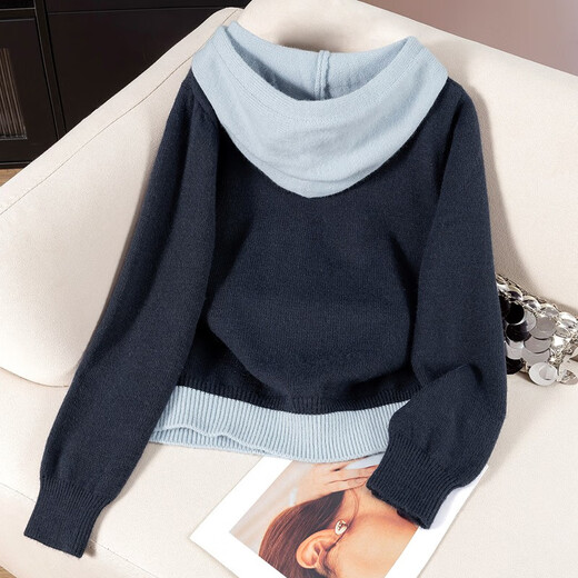 Sibaishe contrasting color hooded fake two-piece sweater for women 2026 spring new fashion simple long-sleeved pullover top