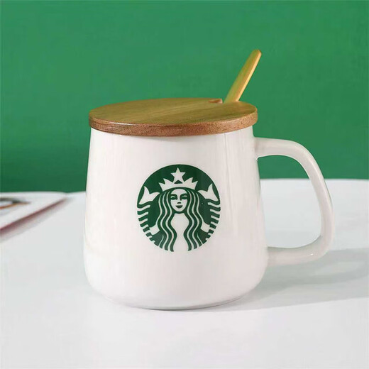 Starbucks (Starbucks) cup limited edition simple European water cup mug household ceramic cup small gift Starbucks style coffee cup breakfast p style (cup + spoon + bamboo lid) 450ml