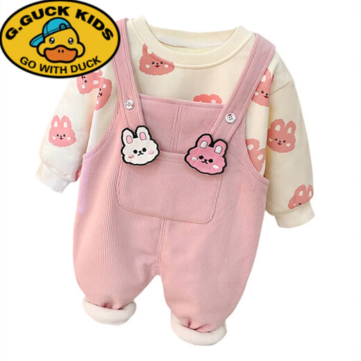 G.DUCKKIDS baby girl velvet suit autumn and winter style 2 children's clothes winter children's clothing baby overalls 1-year-old girl winter clothing pink 80 cm