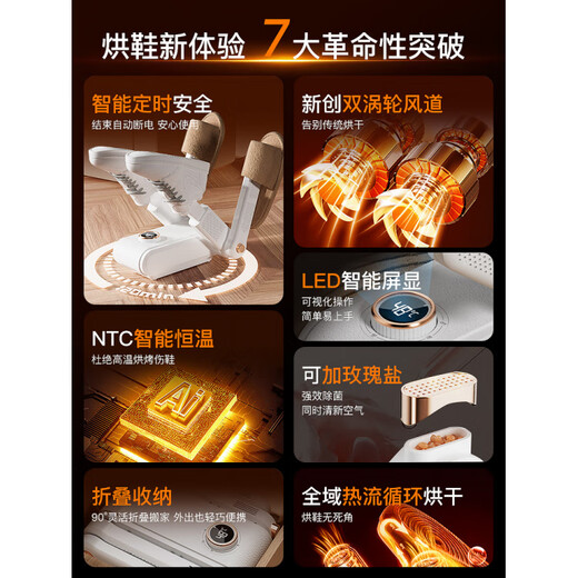 Xiaomi Youpin shoe dryer, shoe dryer, deodorizing artifact, wet and dry shoe dryer, fully automatic baking for home use, double stand to dry 2 pairs at a time, salt box exclusive version_deodorizing rose salt blue light