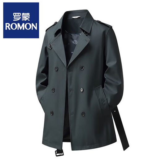 ROMON double-breasted windbreaker men's mid-length 2025 autumn new business coat British fashion lapel coat trend khaki M recommended 100-115Jin Jin equals 0.5 kg