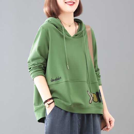 Qiuze CHIUTSE Shandong Jimo Sweater Women's Early Autumn Hooded Sweater Women's 2025 Winter New Large L Size Women's Clothing Long Women's Clothes Green (Collect and shop. Prioritize delivery) M_Recommended 80-100Jin Jin is equal to 0.5 kg