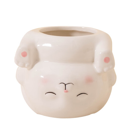 源老舍【新品】创意卡通多肉花盆个性倒立动物派肉肉专用陶瓷办公室书桌 卡通倒立奶牛+白兔 陶瓷
