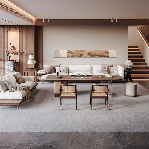 Jigi Song Dynasty Aesthetics North American Black Walnut Solid Wood Sofa New Chinese Style Home Living Room Sofa Coffee Table Set Combination High-End 2.4 Meter Sofa + Imperial Concubine Couch + 1.6 Meter Tea Table + 2 Chandi Chairs