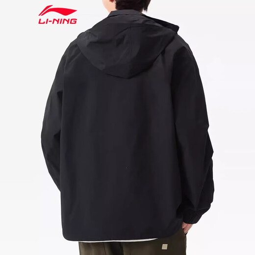 Li Ning Jacket Men's Spring and Autumn Hooded Jacket Youth Zipper Cardigan Casual Loose Trendy Outdoor Sports Windbreaker Men Black Windbreaker Jacket Sports Versatile L /175 (125-145Jin Jin equals 0.5kg)