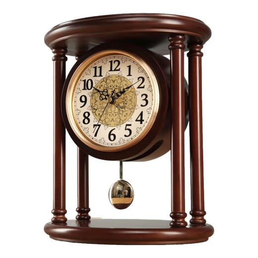 The Story of Time New Chinese style high-end solid wood old-fashioned table clock home tabletop clock antique sitting clock YS282 large size - brown swing model - solid wood - Lisheng movement height 34 width 28