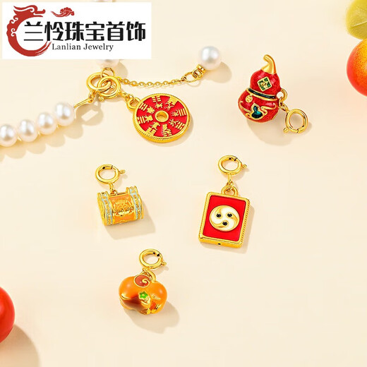 Lan Lian 18K gold pendant for women, national fashion enamel pendant, DIY versatile enamel pendant for birthday gift, Zakiram pendant - chain not included