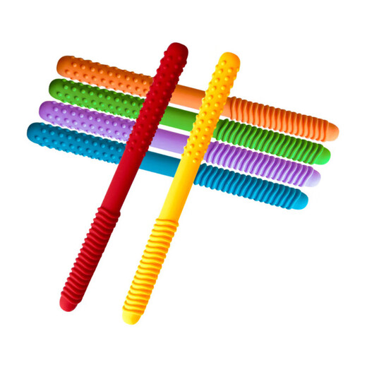 Silicone hollow tube straw teether for babies during the oral period to prevent eating and chewing gum to soothe and prevent falling off food grade hose blue 1 piece